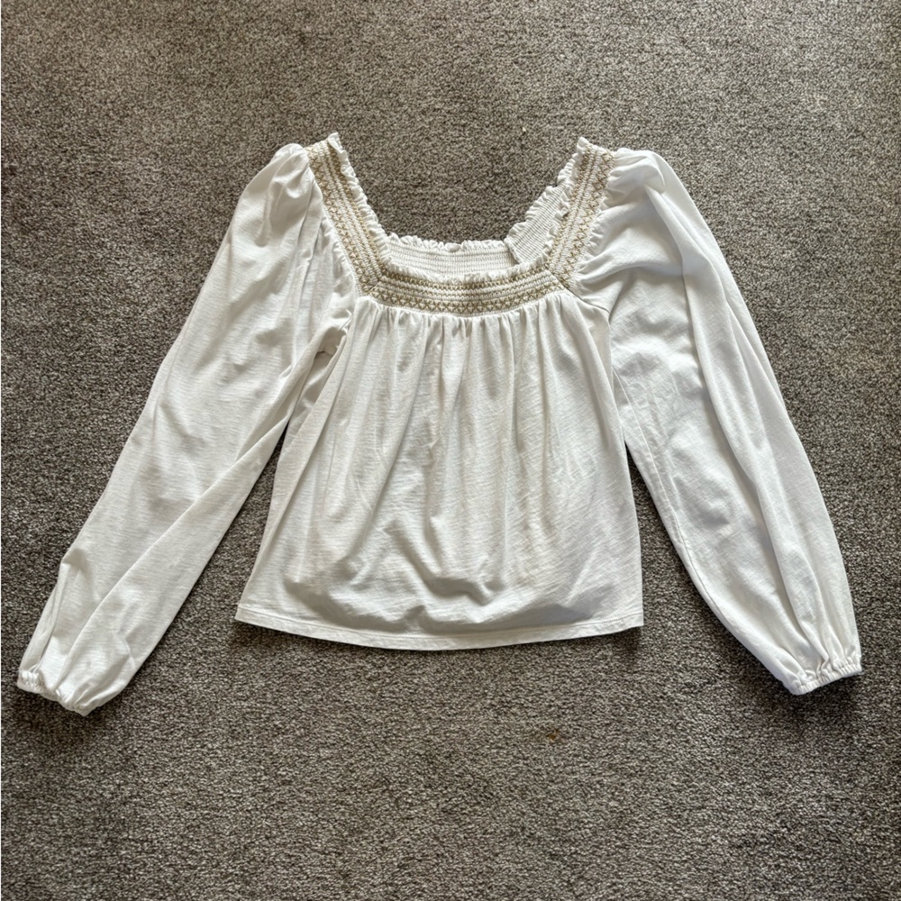 Boden White Long Sleeve Blouse with Gold Detail